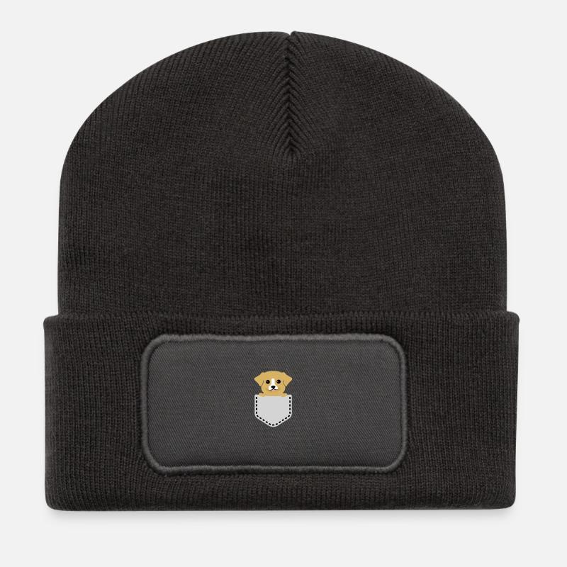 Chien doux dans un sac - Beanie recyclé à patch - charbon