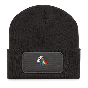 Funny Cat Vomiting Rainbow Gift T-Shirt - Recycled Patch Beanie - dark grey - Front