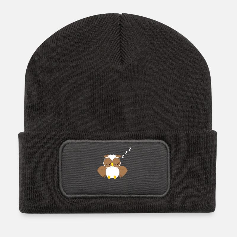 Eule - Uhu - Kauz - Eulen T-Shirt - Schlafen - Recycelte Patch Beanie - Dunkelgrau