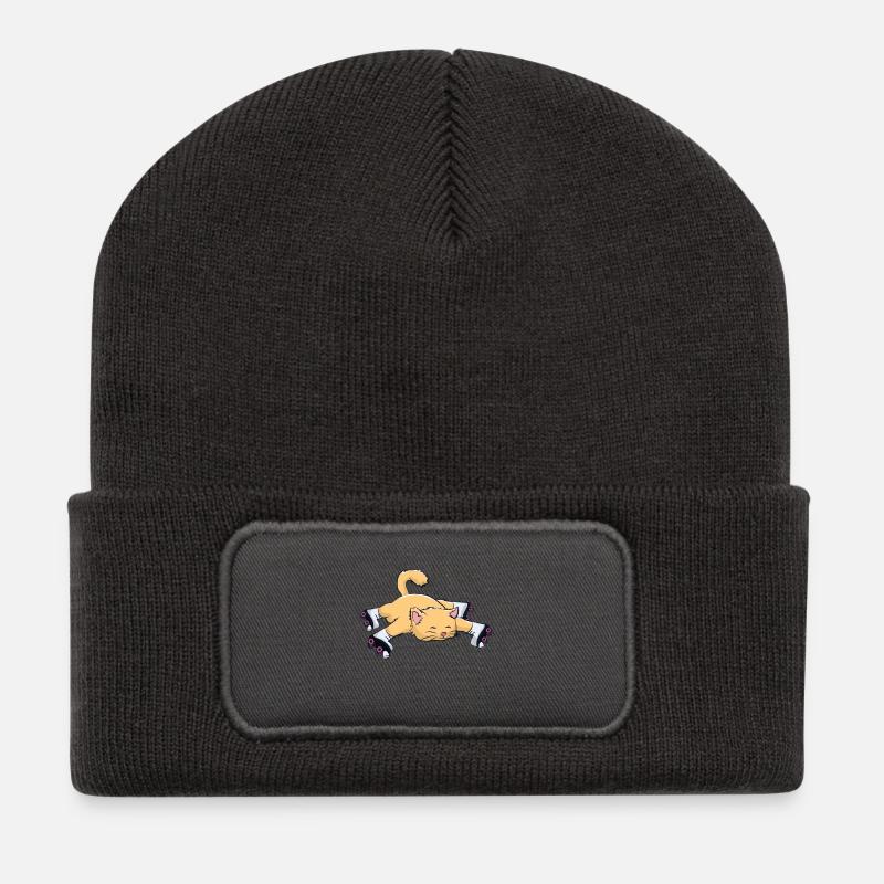 Katze mit Rollschuhe - Recycelte Patch Beanie - Dunkelgrau