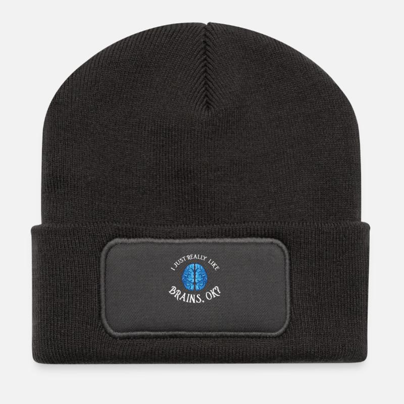 Ich liebe Gehirne Neurologie Neurologe Geschenk - Recycelte Patch Beanie - Dunkelgrau