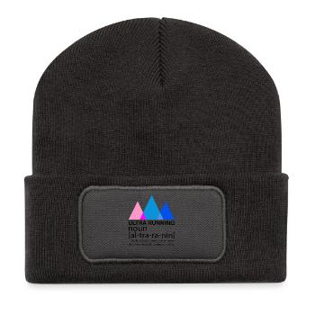 Ultra Running Laufen Skyrace Etappenlauf Geschenk - Recycelte Patch Beanie - Dunkelgrau - Vorne