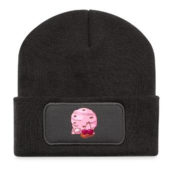 Kirsch Eis Speiseeis Eiskrem Eiscreme Kugeleis - Recycelte Patch Beanie - Dunkelgrau - Vorne