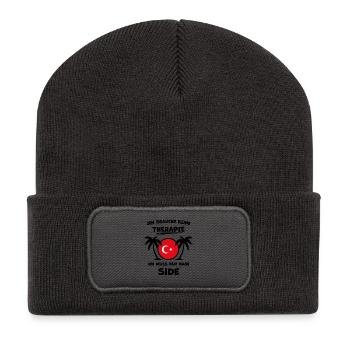 Side Türkei – Türkische Riviera - Recycelte Patch Beanie - Dunkelgrau - Vorne