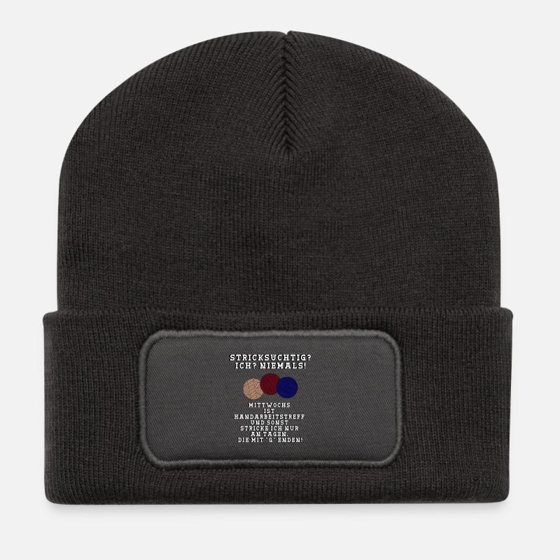 Stricksüchtig? Ich? Niemals! - Recycelte Patch Beanie - Dunkelgrau