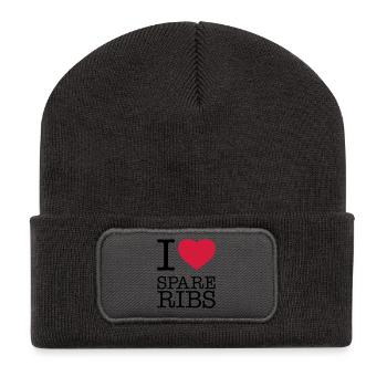 I LOVE SPARE RIBS - Recycelte Patch Beanie - Dunkelgrau - Vorne