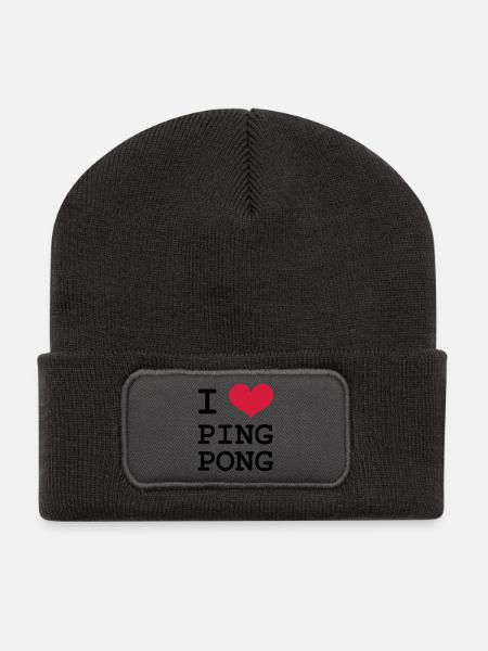 I Love Ping Pong - Recycelte Patch Beanie - Dunkelgrau