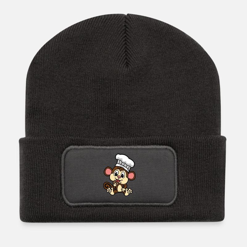 Lustiger kleiner Affe mit Keks kleiner Baecker - Recycelte Patch Beanie - Dunkelgrau