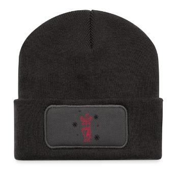 Elch, Rentier mit Schneeflocken und Sternen - Recycelte Patch Beanie - Dunkelgrau - Vorne