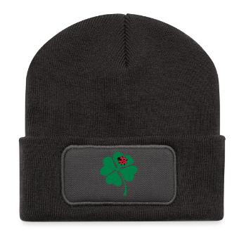 Marienkäfer Kleeblatt - Recycelte Patch Beanie - Dunkelgrau - Vorne