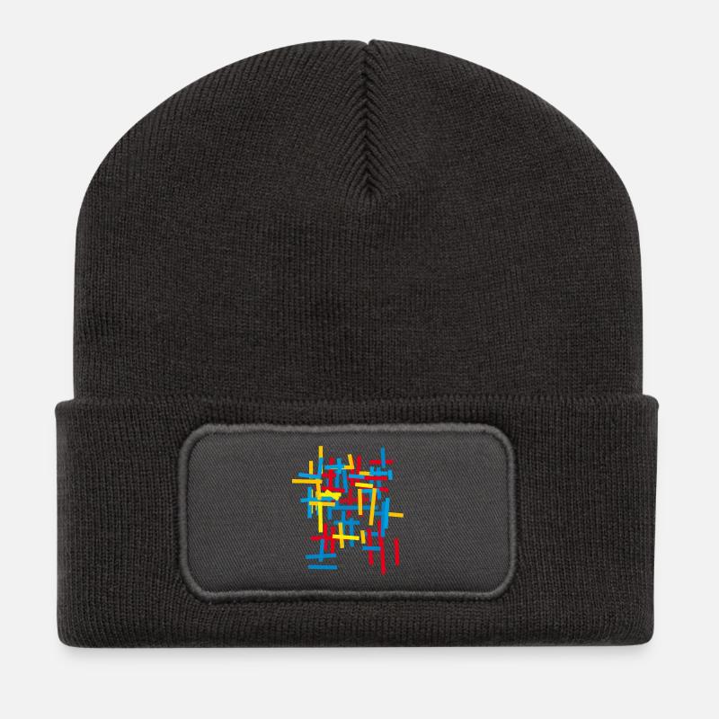 Abstrakt - Muster / Bauhaus - Recycelte Patch Beanie - Dunkelgrau
