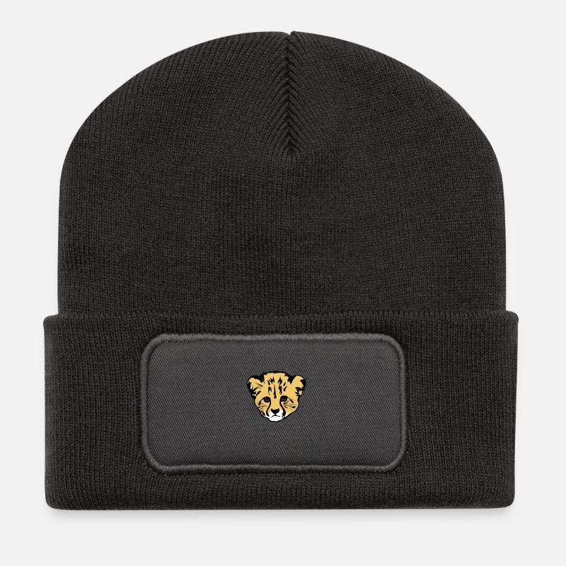 Gepard Tiermotiv - Recycelte Patch Beanie - Dunkelgrau