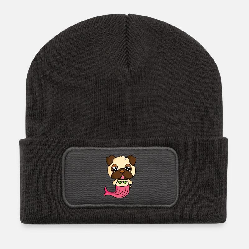 Mops als Meerjungfrau - Recycelte Patch Beanie - Dunkelgrau