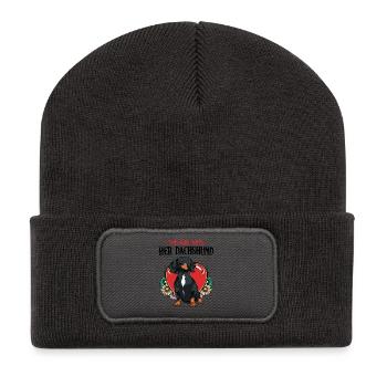Dackel Herz Blumen Motiv - Recycelte Patch Beanie - Dunkelgrau - Vorne