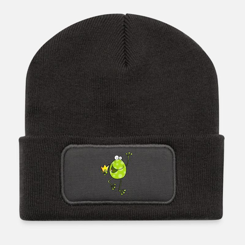 Frosch mit Krone - Frösche - Kröte - Comic - König - Recycelte Patch Beanie - Dunkelgrau