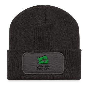 T-Rex hates doing CPR premiers secours instructeur - Beanie recyclé à patch - charbon - Devant