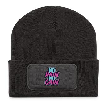 No Pain No Gain Gym Motivational Quote - Recycled Patch Beanie - dark grey - Front