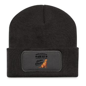 Goldener Retriever Hund auf Schwarz - Recycelte Patch Beanie - Dunkelgrau - Vorne