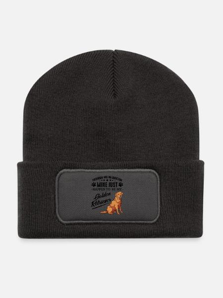 Chien Golden Retriever sur le noir - Beanie recyclé à patch - charbon