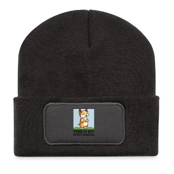 Corgi confiant sur le vert - Beanie recyclé à patch - charbon - Devant