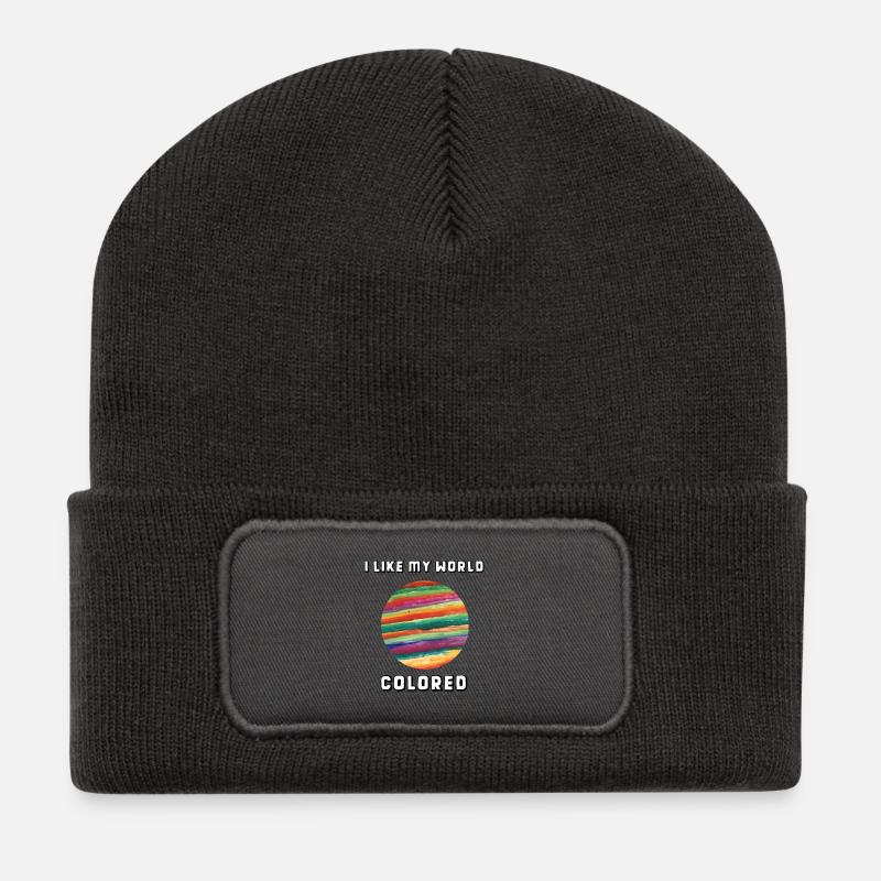 I like my world colored - Recycelte Patch Beanie - Dunkelgrau