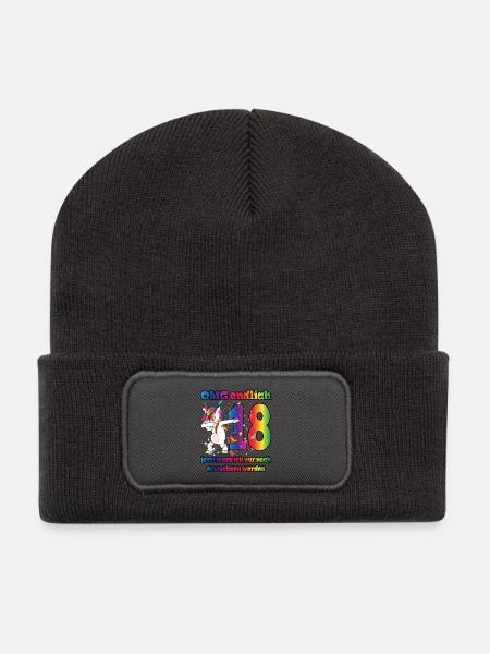 OMG endlich 18! Dabbing Einhorn 18. Geburtstag - Recycelte Patch Beanie - Dunkelgrau