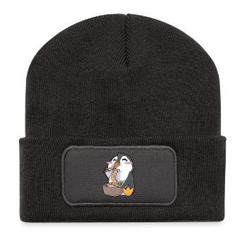 Lustiger Pinguin Ramen Kawaii - Recycelte Patch Beanie - Dunkelgrau - Vorne