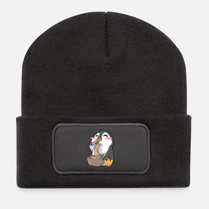 Funny Penguin Ramen Kawaii - Recycled Patch Beanie - dark grey
