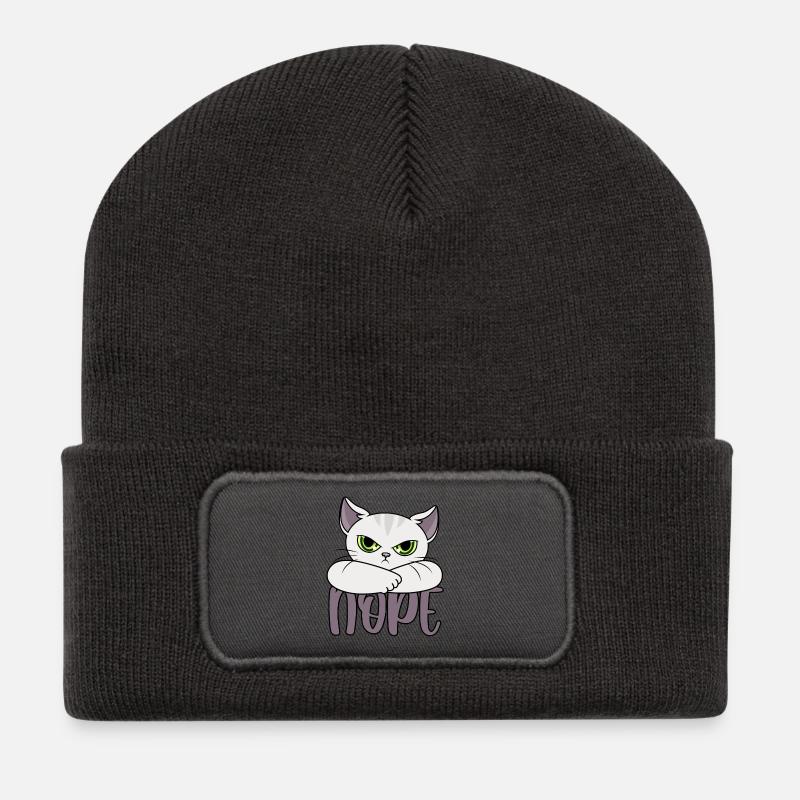 Katze Nope Nein Nö Katzen Katzenbesitzer Geschenk - Recycelte Patch Beanie - Dunkelgrau