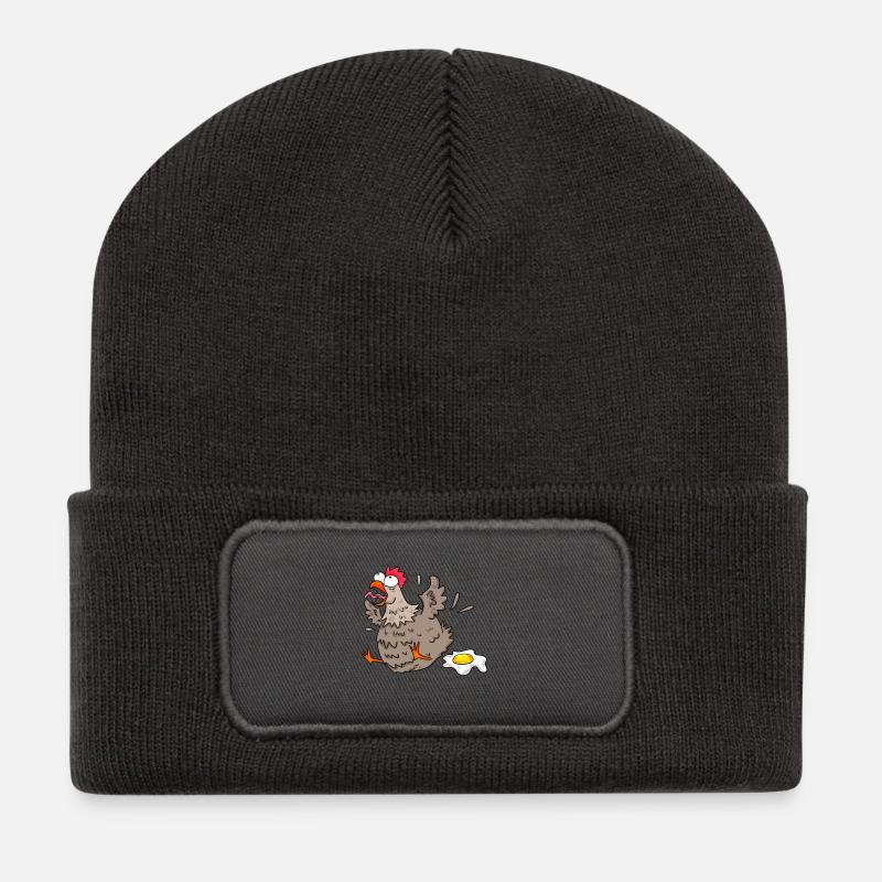 Lustiges Huhn - Recycelte Patch Beanie - Dunkelgrau