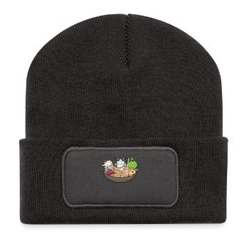 Ramen Katzen Kawaii - Recycelte Patch Beanie - Dunkelgrau - Vorne