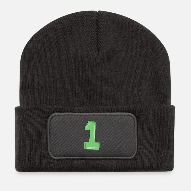 Nummer 1 Grün - Recycelte Patch Beanie - Dunkelgrau