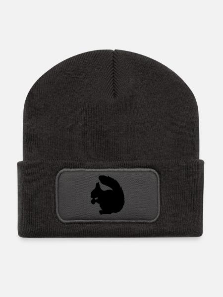 Eichhörnchen mit Nussschattenfigur - Recycelte Patch Beanie - Dunkelgrau