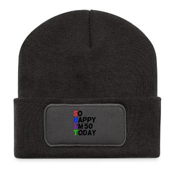 50 anniversaire Si heureux sort drôle - Beanie recyclé à patch - charbon - Devant