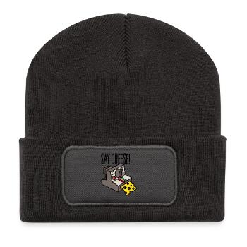 Say cheese drôle hipster caméra cartoon - Beanie recyclé à patch - charbon - Devant