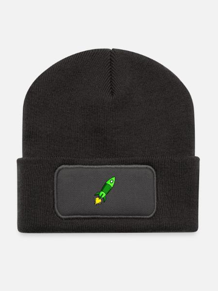 Grüne Rakete - Recycelte Patch Beanie - Dunkelgrau