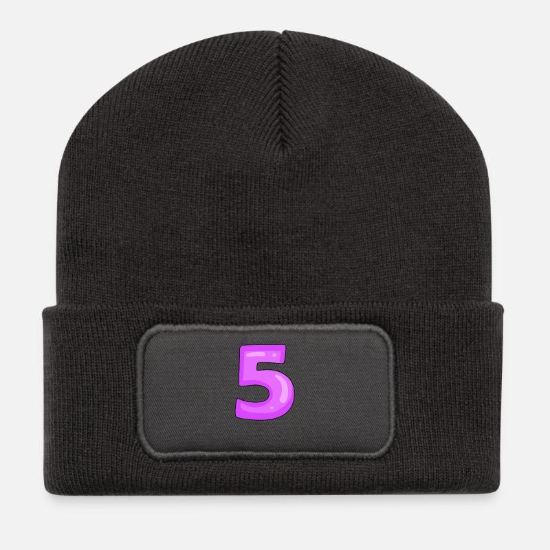 5 Lila - Recycelte Patch Beanie - Dunkelgrau