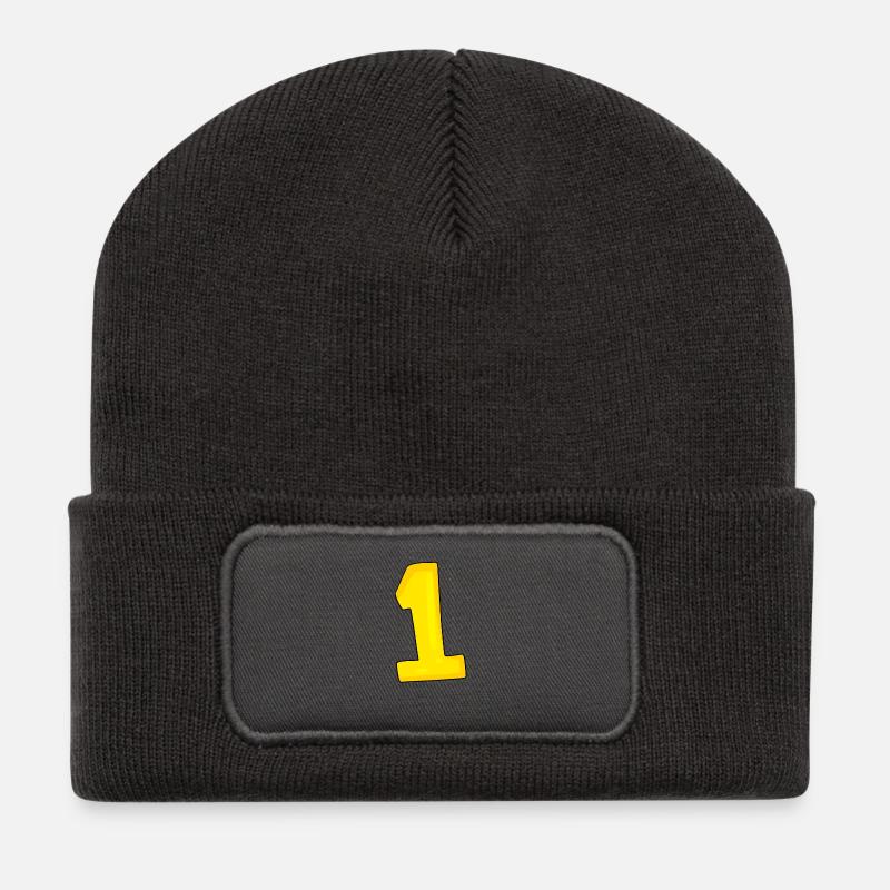 1 gelb - Recycelte Patch Beanie - Dunkelgrau