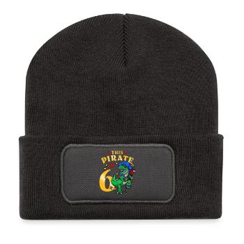 6. Geburtstag Pirat Dinosaurier - Recycelte Patch Beanie - Dunkelgrau - Vorne