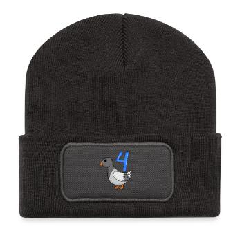 4 ans - 4ème anniversaire - motif oiseau pigeon - Beanie recyclé à patch - charbon - Devant