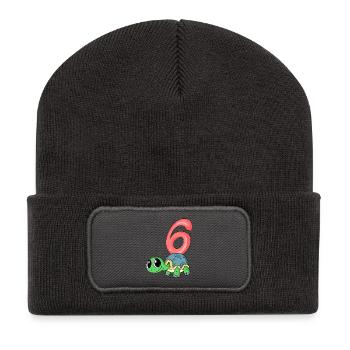 6 ans - 6ème anniversaire - motif tortue - Beanie recyclé à patch - charbon - Devant