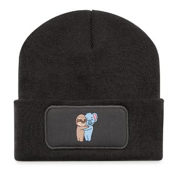 Paresseux et koala câlinent des animaux mignons - Beanie recyclé à patch - charbon - Devant