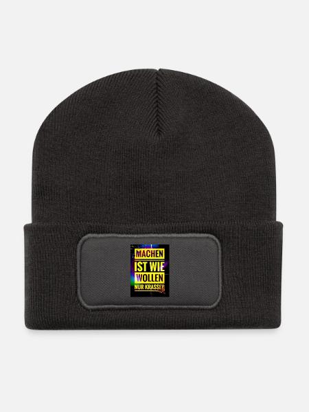 Spruch "Machen Ist wie Wollen nur Krasser" - EW21 - Recycelte Patch Beanie - Dunkelgrau