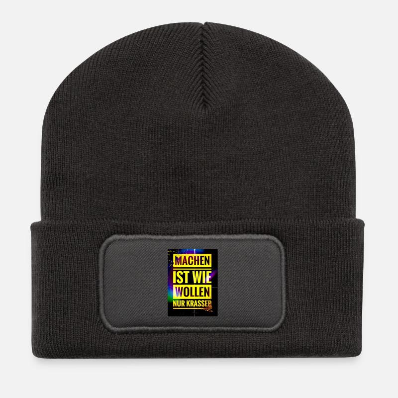 Spruch "Machen Ist wie Wollen nur Krasser" - EW21 - Recycelte Patch Beanie - Dunkelgrau