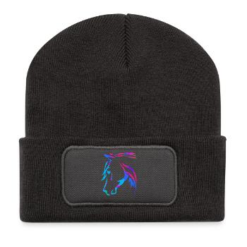 Pferd in Pink - Pferdekopf Zeichnung - Ross Reiten - Recycelte Patch Beanie - Dunkelgrau - Vorne