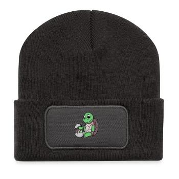 Turtle with Baby Turtle - Recycled Patch Beanie - dark grey - Front