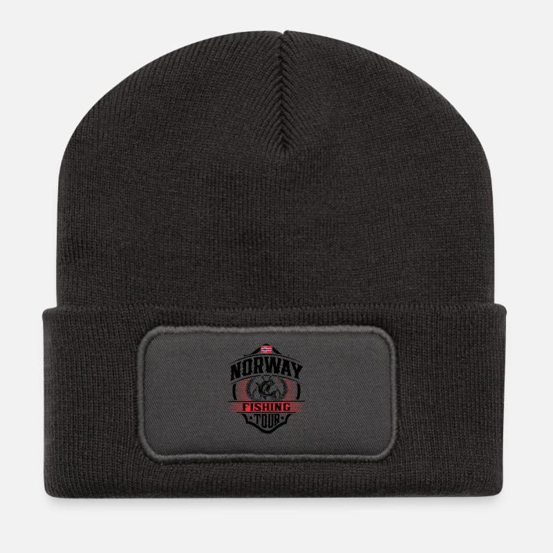 Norwegen Angeln Fischen Angler - Recycelte Patch Beanie - Dunkelgrau