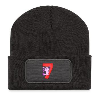 7 ans - 7ème anniversaire - Motif Axolotl - Beanie recyclé à patch - charbon - Devant