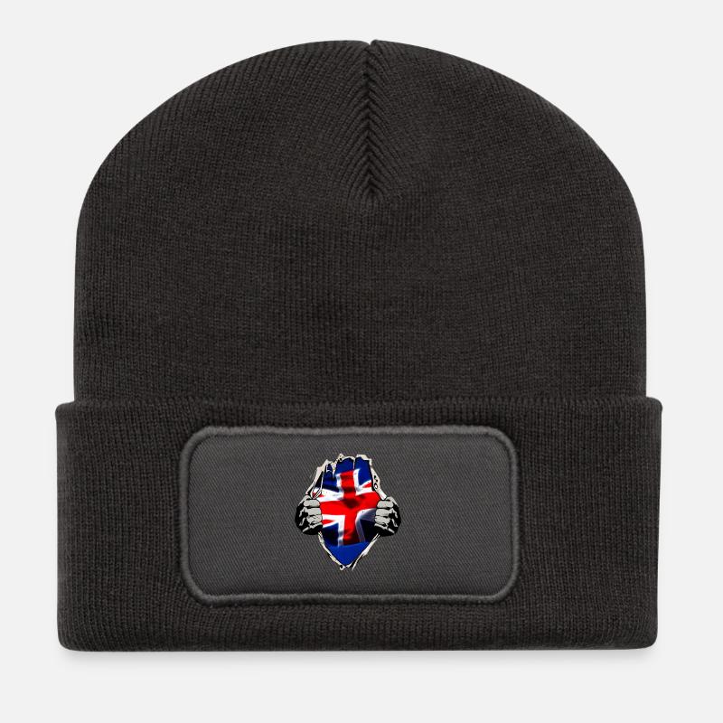 Britische Flagge unterm Shirt - Recycelte Patch Beanie - Dunkelgrau