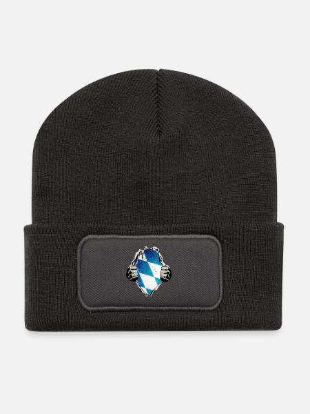 Bayern-Flagge in Blau-Weiß unterm Shirt - Recycelte Patch Beanie - Dunkelgrau